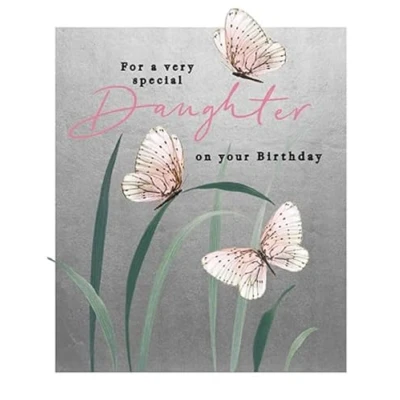 Image of Paperlink Daughter Female Birthday Card for Women/Girls Pink Butterflies with Silver Foil Eco Friendly and Recyclable
