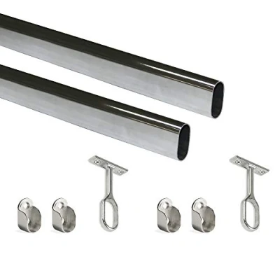 Image of Emuca Set of 1150 mm (45,3 inch) wardrobe oval rail with supports, chrome finish, Pack 2