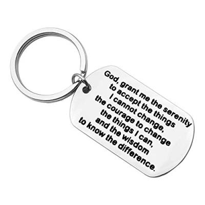 Image of Encouragement Gifts Keychain for Men Women Serenity Prayer Keyring Sobriety Addiction Recovery AA Inspirational Religious Motivational Him Her Birthday New Beginnings Gift