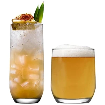 Image of LAV 12pc Clear Sude Glassware Set Mixed Glass Highball Cocktail Gin Glasses and Water Whiskey Drinking Tumblers