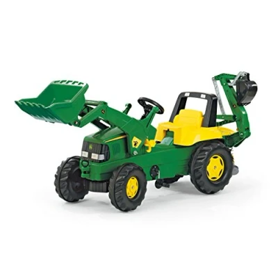 Image of rolly toys rollyJunior John Deere Pedal Tractor with Loader and Rear Digger (Backhoe Loader) 811076, Green