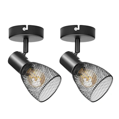 Image of Dehobo Kitchen Spot Lights Adjustable Wall Spotlights in Matt Black, Industrial Ceiling with Metal Mesh Shade E14 for Indoor Lounge Bedroom Dining Room