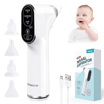 Image of Nasal Aspirator Baby, Electric Baby &amp; Ear Wax Remover 3 Suction Levels with LED Light, Rechargeable Nose Sucker 4 Silicone Tips Cleaner for Newborns and Toddlers