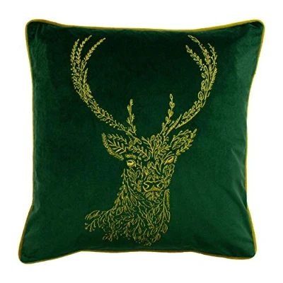 Image of furn. Forest Fauna Stag Feather Filled Cushion, Emerald, 50 x 50cm