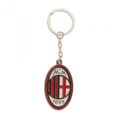 Image of AC Milan Official Metal Football Crest Keyring (One Size) (Red/White)