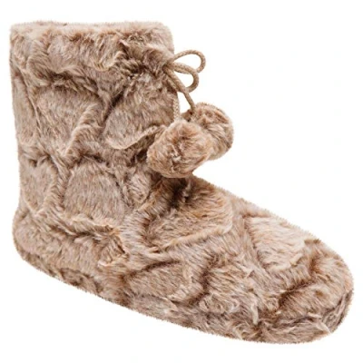 Image of Undercover Ladies 2 Tone Heart Fur Bootie Slippers 640059 Oat 3 4