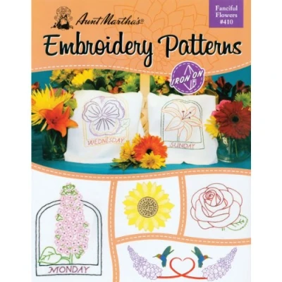 Image of Aunt Martha&#039;s 410 Fanciful Flowers Embroidery Transfer Pattern Book Kit