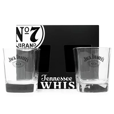 Image of Jack Daniels Whiskey Glasses Gift Set of 2 Licensed Old No 7 Glass Tumbler 330 ml 11oz Premium Whisky Birthday Gifts for Men, Dad Him, Fathers Day, Mens