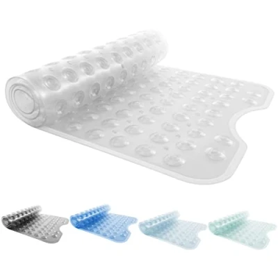 Image of ANSIO® Long bath Mat PVC Non Slip Anti Mould with Drain Holes &amp; Suction Cups Machine Washable 102 x 40cm / 40 16inches Clear