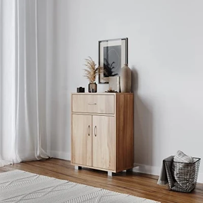Image of URBNLIVING Wooden Free Standing Cabinet With Side Corner Cabinets (Oak, Freestanding Cabinet)