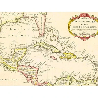 Image of Wee Blue Coo Map Gulf Mexico Caribbean Sea Central America Cuba 1754 France Art Print Poster Wall Decor 12X16 Inch