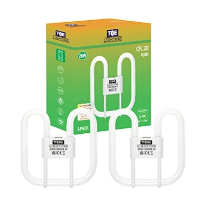 Image of TBE LIGHTING 28w 2D 4 Pin CFL Energy Saving Lamps DD Fluorescent Bulbs GR10q Base Fittings Long Life Lamp, Soft White 3500K (2 Pack)