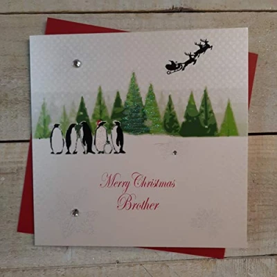 Image of White COTTON CARDS X40 Merry Christmas Brother Handmade Card,