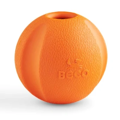 Image of Beco Dog Toy Natural Rubber Ball for Fetch, Dogs, Easy to Find Bright Colours Orange