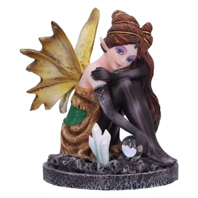Image of Nemesis Now Crystal Fairy Amber Figurine 8.2cm, Resin, Autumn Featuring Crystals, Sitting Holding Glass Ball, Fantasy Gift, Cast in the Finest Expertly Hand Painted