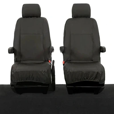 Image of My Van Seat Covers MVSC104BAD2 Tailored Waterproof Front (Single/Single WITH Armrests) Black To Fit VW T6/T6.1 Transporter 2015 Onwards