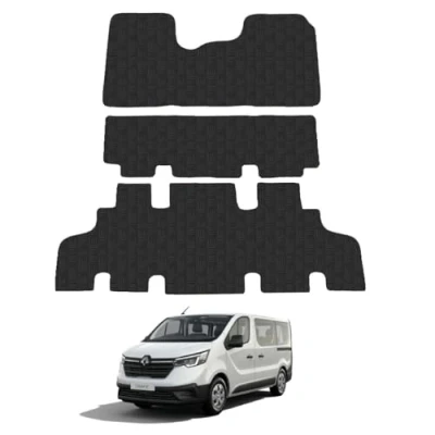 Image of 5mm Rubber Floor Mats for the Renault Trafic (2014+) [Only suitable factory Passenger model] Custom Van Accessory Tailored fit Heavy Duty, Waterproof &amp; Anti Slip Work with Clips