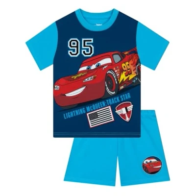 Image of Disney Cars Boys Pyjamas, Lightning McQueen Short Pjs For Boys, Summer, Blue 5 6 Years