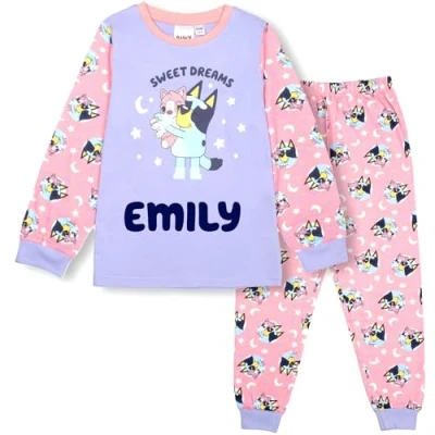 Image of Bluey Personalised Pyjama for Kids 100% Cotton Long Sleeve Winter Soft and Comfortable Gift Girls PJ Set Age 3/4 Pink