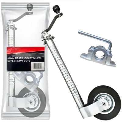 Image of Xtremeauto Ribbed Jockey Wheel Super Heavy Duty With Clamp Trailer Cast Iron Clamp, Replacement 48mm Wheel, For Caravan, Horse Box &amp;