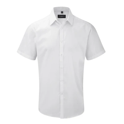 Image of Russell Athletic Mens Short Sleeve Herringbone Work Shirt (White) Size 18.5R