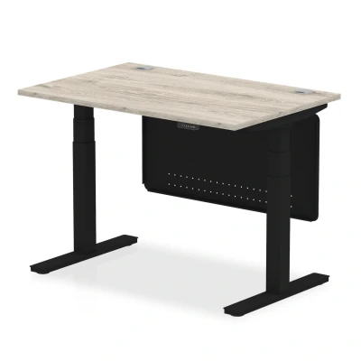 Image of Air 1200x800 Height Adjustable Desk Grey Oak CP Black Leg Modesty Pnl