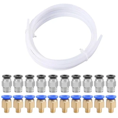 Image of QitinDasen 5 Meters 3D Printer PTFE Teflon Tube, with 10 Pieces PC4 M6 Pneumatic Connector and M10