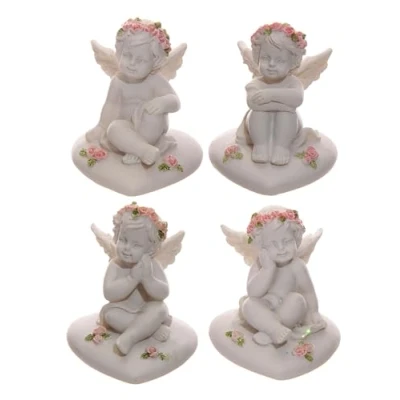 Image of Puckator Cherubs With Pink Roses Sitting on a Heart Romantic Modern Love Wedding Gift Gifts For Girlfriend Fairy Fairies Grave Ornaments Figurine Valentines Day Her Him Home Decor