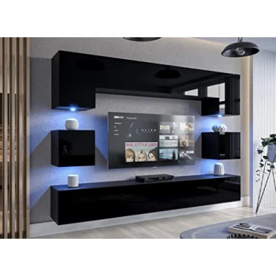 Image of Modern Living Room Furniture Set Storage Tv unit entertainment media wall center (black)