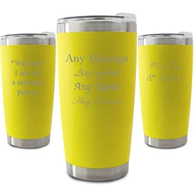 Image of Personalised Engraved 500ml Yellow Travel Cup, Personalise with Any Message