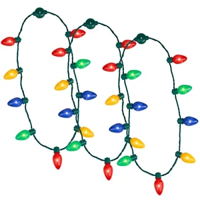 Image of Anzmtosn Light Up LED Necklace, Christmas Flashing Glow In the Dark Necklace with 9 Bulbs for Kids Adults Ugly Xmas Party Supplies Favors Accessories Decoration Stocking Stuufer 3 Pack