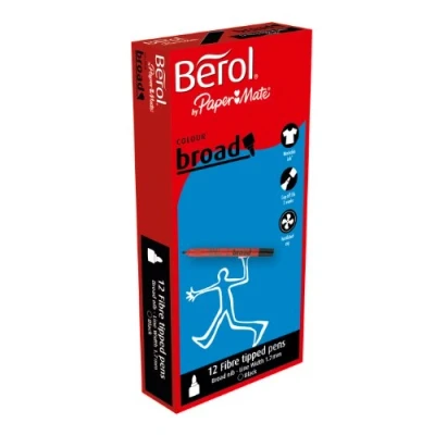 Image of Berol Colour Broad Fibre Tipped Pen Black, Pack of 12