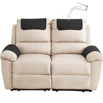 Image of GYHH Sofa Armrest Cover, Headrest Cover for Recliner Chair Arm Cover,Armchair Slipcover Nonslip Quilted Furniture Protector Pets Leather Couch (Black,2 Seat 4 pc)