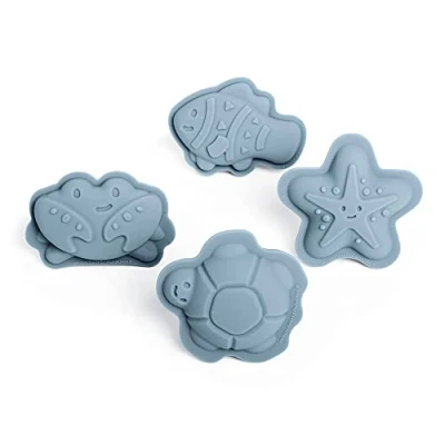 Image of Bigjigs Toys Dove Grey Silicone Sand Moulds 4 Piece Beach Set, Eco Friendly Toys, Sustainable and Water for Toddlers age 3 5 years