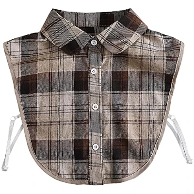 Image of LoudSung False Collar Detachable Blouse Fake Half Shirts Plaid Designed Cotton Top Elegant for Women Girls