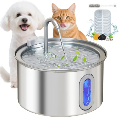 Image of PawHut Cat Water Fountain for Drinking, 2.5L Stainless Steel Automatic with Ultra Silent Pump, Level Window, Filters