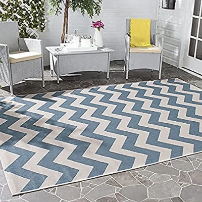 Image of SAFAVIEH Trellis Rug for Indoor &amp; Outdoor Courtyard Collection, Short Pile, in Blue and Beige color, 201 X 290 cm