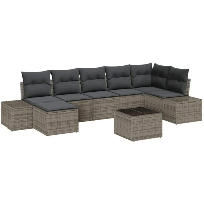 Image of vidaXL 7 Piece Garden Sofa Set with Cushions Black Poly Rattan