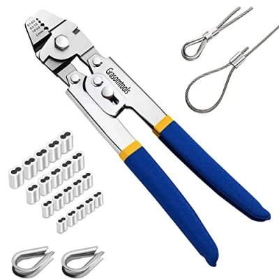 Image of Wire Rope Crimping Swaging Tool Cable Crimps up to 2.2mm with 160pcs 4sizes Aluminum Double Barrel Ferrule Loop Sleeve and 15pcs Stainless Steel Thimble Assortment Kit