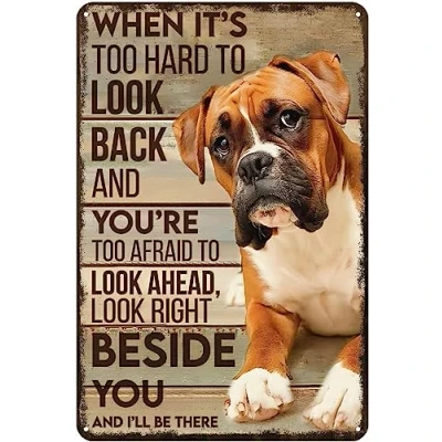 Image of asbwuo Retro Metal Tin Sign When Its Too Hard to Look Back Home Bar Patio Cave Wall Vintage Decor Novelty Boxer Dog 8x12 Inches
