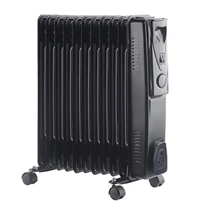 Image of NRG 11 Fin Oil Filled Radiator Portable Electric Heater Adjustable Thermostat 3 heat setting 2.5KW Black