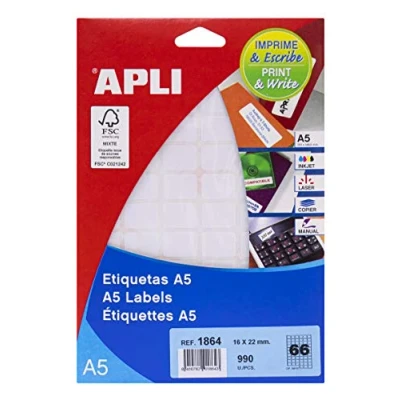 Image of APLI 1864 A5 White Labels 16x22mm 15 Sheets