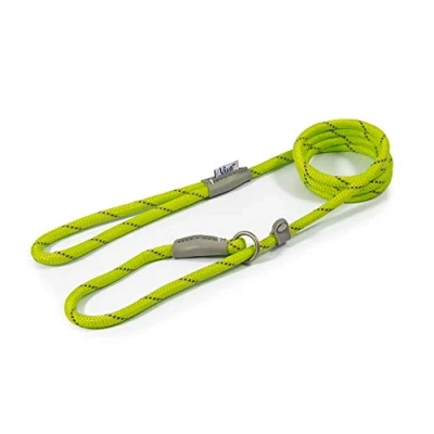Image of Ancol Viva Reflective Rope And Real Leather Slip Lead. 120X 1Cm. Lime