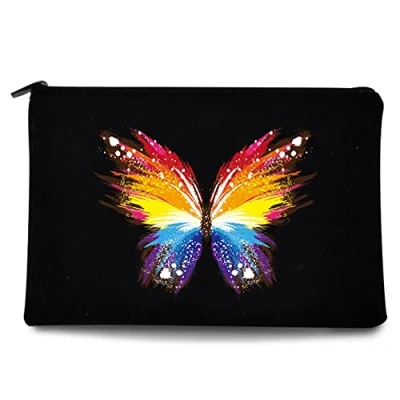 Image of Butterfly Printed Zip Canvas Pouch Makeup Bag Make Up Bag, Cosmetic Travel Bag,Toiletry Bag,Organizer Bags,Toiletry Bags, Bride Bridesmaid Bag,Pencil Bag,Wash Bag,Coin Purse (Colourful Butterfly)