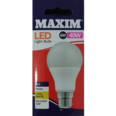 Image of 1 x Maxim LED GLS Bayonet Cap (BC) Bulbs, B22, 6 W, Cool White