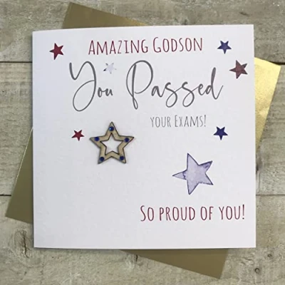 Image of AMAZING GODSON, PASSED YOUR EXAMS CARD. STAR DESIGN. BY WHITE COTTON CARDS (S299 GODS)