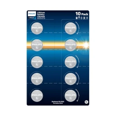 Image of Philips Lithium 3 Volt CR2450 Batteries Perfect for Medical Devices, Toys and Key Fobs, Pack of 10