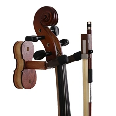 Image of Hardwood Violin Hanger, Rosewood Grain hook with Bow Hanger for Home &amp; Studio Wall Mount Use