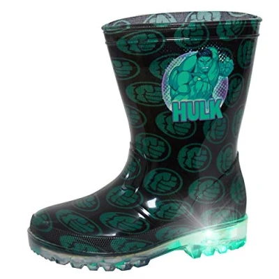 Image of Marvel Boys Incredible Hulk Light Up Wellington Boots Black 9 UK Child
