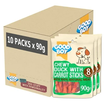Image of Good Boy Chewy Duck With Carrot Sticks Dog Treats Made 100% Natural Breast Meat 90 Grams ℮ Rawhide Free Case of 10